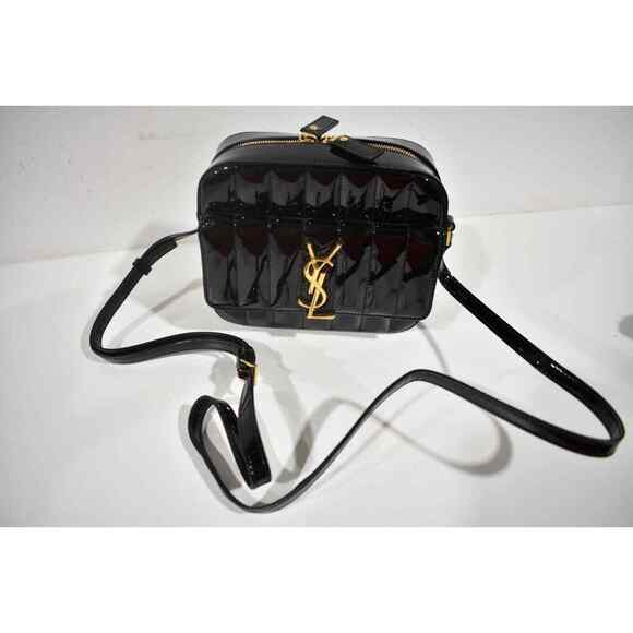 Saint Laurent YSL Vicky Monogram Black Patent Leather Gold Crossbody Camera Bag - Picture 4 of 12